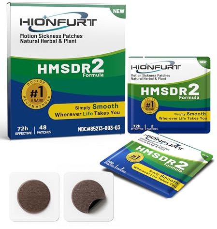 Hionfurt Motion Sickness Patches - 48 Count for Fast Nausea Relief in Car, Sea, Air Travel - Travel Sickness Patches Non-Drowsy, Effective, Lasts 72 Hours