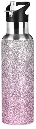 Bouteille d'eau de 591 ml avec paille - Argentée et rose - En acier inoxydable - Pour voyage, sport - Étanche - Gourde Bouteille d'eau isotherme