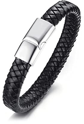 Whoiy Schwarzes Armband Herren, Edelstahl Armband Männer Magnetarmband für Jahrestag 21cmx14mm mit Versteckter Sicherheitsverschluss Verschluss