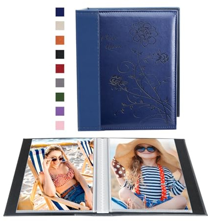 Artmag Photo Album 5x7 Clear Pages Pockets Leather Cover Slip Slide in Photo Album Book Holds 50 Vertical 5x7 Photos Picture Book for Wedding Family (Blue)
