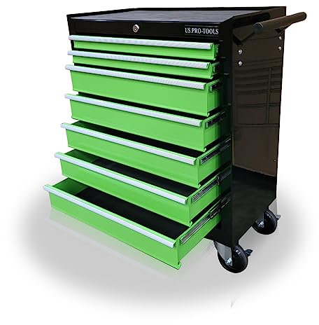 US PRO GREEN BLACK TOOLS AFFORDABLE STEEL CHEST TOOL BOX ROLLER CABINET 7 DRAWERS