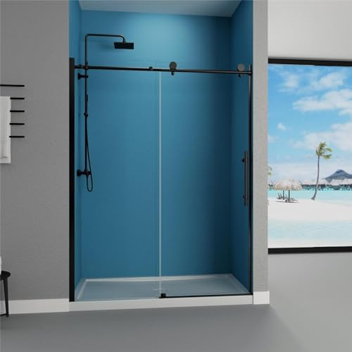 GDGZQD 56 -60 W x 75 H Frameless Shower Door, Bathroom Sliding Shower Door, SGCC Certified Transparent Tempered Glass Door with Explosion Proof Film
