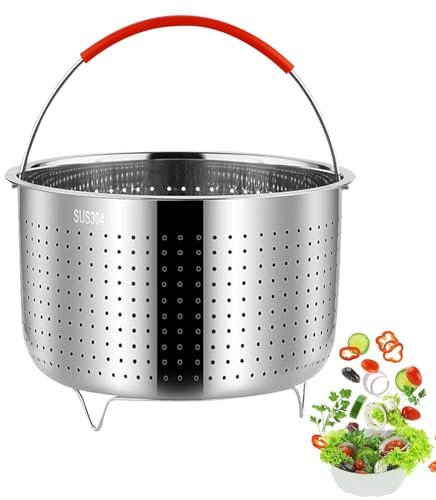 SVUPUE Cesta de Vapor Acero Inoxidable, Vaporera de Acero Inoxidable 304, OD 17,6 cm, Forro de Acero Inoxidable para Vaporera con Mango de Silicona, para Vaporizar Verduras, Frutas y Huevos, 3L