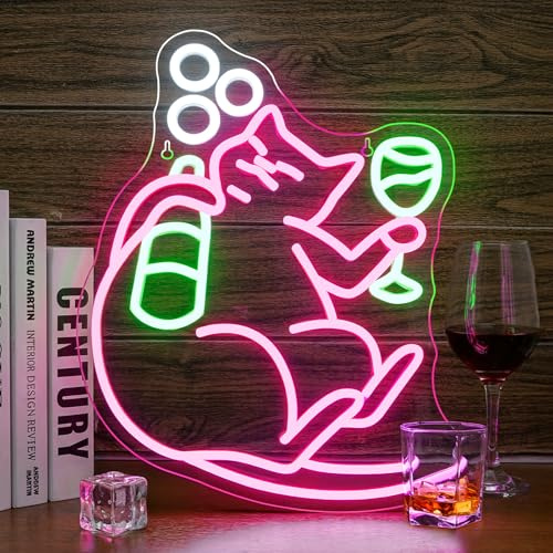 SIGNSHIP Drinking Cat Neon Schild Dimmbare Bier Katze Neon Lichter LED Tier Neon Licht für Wand Dekor Licht up Sign für Katze Wand Dekor Geburtstagsfeier Geschenk für Kinder Mädchen Junge