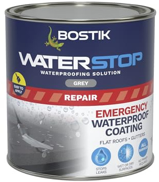 Bostik Waterstop Emergency Coat Grey - 1kg - Quick Drying | Instant Sealing Coating For Roofs And Gutters
