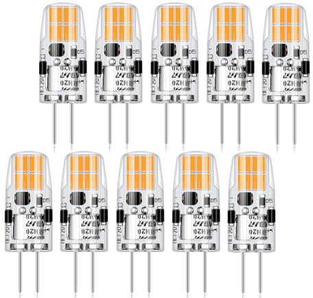 AGOTD LED G4 Lampen, 2W G4 Leuchtmittel Ersetzt für 20W Halogenlampen, 2700K warmweiss 296LM 12V AC/DC LED-Birnen, Nicht Dimmbar Stiftsockellampe Glühbirnen, 10er Pack