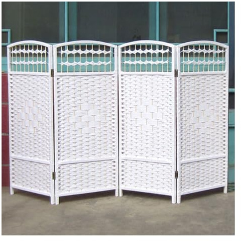 PFCDZDU Short Room Divider, Folding Weave Privacy Screens Panels, Living Room Study Office Dormitory Portable Freestanding Separating Partition Wall (Color : White, Size : 31.5x15.7in-4 pcs)