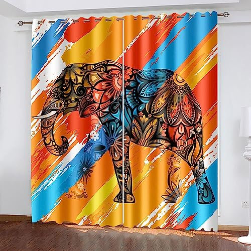 Vorhang, Kinderzimmer, 3D Farbtier Elefant 140 X 160 cm Kindervorhänge Mit Ösen, Polyestervorhänge, Wärmeschutzvorhang, Blickdichter Vorhang Mit Ösen, Kindervorhänge Für Wohnzimmer, 8U9J-N7L