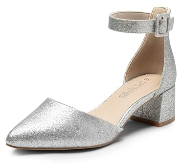 DREAM PAIRS Hochzeitsschuhe Damen Spangenpumps Tanzschuhe Sandaletten mit Blockabsatz Slingback Pumps,Size 39,Silber-Glitzer,SDPU2438W-E
