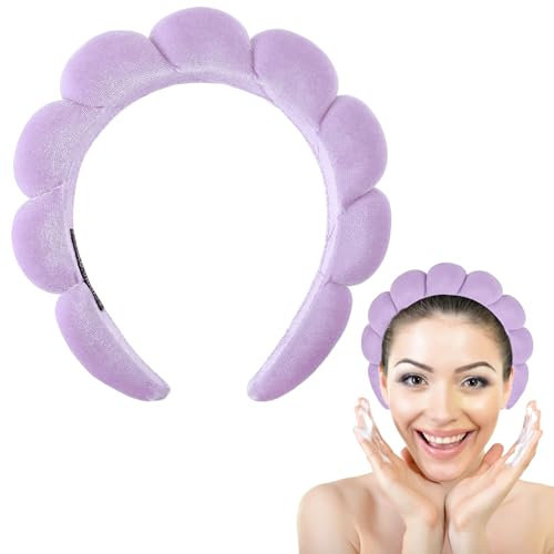 WLLHYF Spa-Stirnbänder, Haarband zum Waschen des Gesichts Gesichts-Make-up-Entfernung Haarband Frottee-Stirnband Hautpflege-Haarreifen Schwammblasenstoff-Haarwickel für Frauen Dusche, Sport (Lila)
