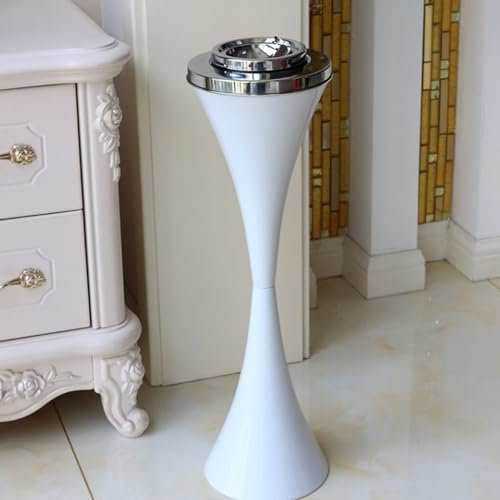 MOERGO Standaschenbecher Teleskoprohr Mit Deckel, Stilvoll Für Den Außen- Und Innenbereich. Standaschenbecher Aus Edelstahl, Höhenverstellbarer Aschenbecher Großes Fassungsvermögen (Color : White)