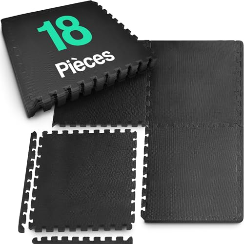 Hulser Fitness Puzzlematte - 60 x 60 x 1,2 cm - 18 Stück - 6,48 m2 - Bodenschutzmatten für Sporträume und Zuhause - Unterlegmatte für Fitnessgeräte - Fitnessmatte - Trainingsmatten - Schutzmatten