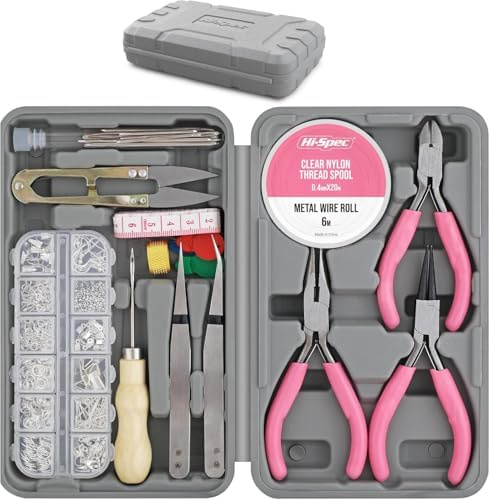 Hi-Spec 17-delars Smyckestillverkningsverktygssats & 600-delars Tillbehörsbox med Fynd. Tänger & Trådar för Handgjorda Armband, Halsband, Örhängen och Berlocker Konst & Hantver