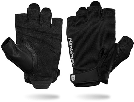 Power Gloves 3.0 - Durable Half Finger Weightlifting Gloves with Adjustable Wrist Closure, Breathable Leather Palm, Men's, Black, Large
