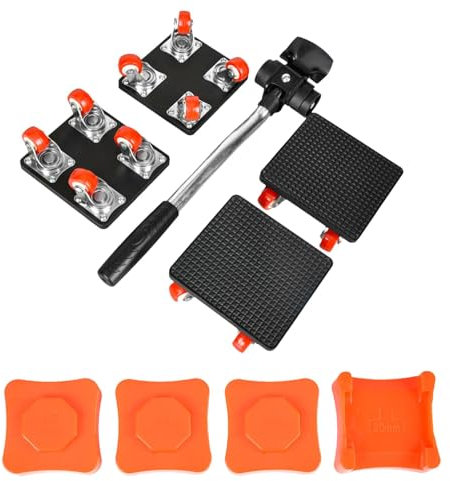 Movimentatore per mobili con ruote, 4 ruote con sollevatore, set di attrezzi per sollevamento mobili, rotazione a 360°, per spostare facilmente mobili pesanti, per mobili, elettrodomestici,