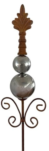 dio only for you Gartenstecker Französische Lilie 100cm. Roststecker Rostdeko Metallstecker Gartendeko Blumenstecker Dekoration für Garten mit Edelstahlkugeln