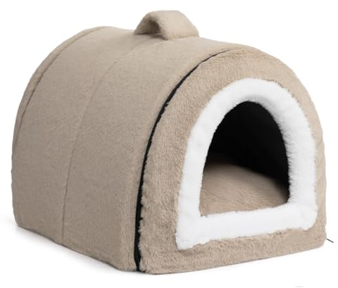 Hollypet Cuccia per Gatti e Cuccioli, Letto in Peluche Pieghevole 2 in 1 per Animali Domestici, Accogliente e Morbido Cuccia per Interni & Esterni, Marrone Chiaro