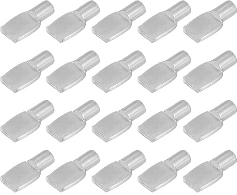 QUARKZMAN 60Pcs Support de Tablette en Forme de Cuillère, 7mm Broches de Support en Métal Nickelé pour Bibliothèque Armoire Placard Étagère de Garde-Manger Étagère, Argent