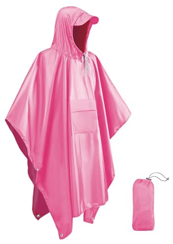 Evolpor Waterproof Poncho Adult,Poncho Waterproof Adult Lightweight Reusable Rain Poncho Adult Waterproof,Waterproof Raincoat for Outdoor Camping Hiking Traveling Cycling (PINK)