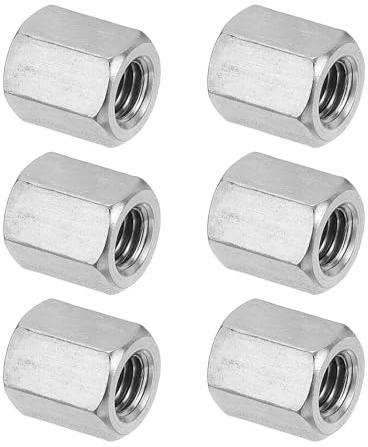 PATIKIL M8 x 15 mm 304 Edelstahl Sechskant-Kupplungsmuttern, 6 Stück Grobgewinde Sechskant Hülsenmutter Sechskant Verbindungsmutter Gewindehülse Langmutter, Silberton