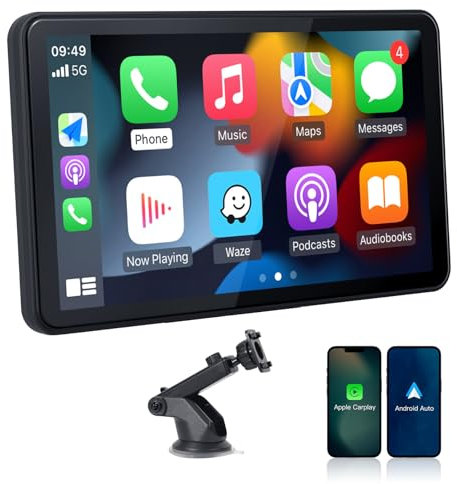 CARABC 7'' Wireless CarPlay & Wireless Android Auto Touch Screen Car Radio - Portable Dash Mount Adapter with GPS Navigaton,Mirror Link,HD FM Voice Control
