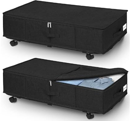 mepure 2Pezzi Contenitori Sottoletto con Ruote, 50L Grandi Contenitori per Armadio Ssalvaspazio, Contenitori Vestiti in Scatola Sotto Il Letto con Coperchio per Vestiti Trapunte Giocattoli, 75*40*22cm