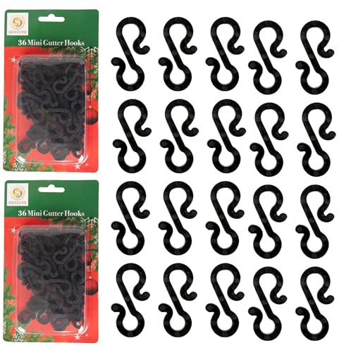 108Pcs Black Mini Gutter Hooks S Shape – Reusable Christmas Light Hangers, Plastic Gutter Hanging Clips for Outdoor Festival & Seasonal Fairy Lights