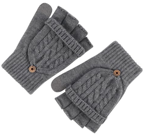 YCBMINGCAN Fingerlose Handschuhe Herren Damen-Handschuhe Fingerlos mit Kappe Winterhandschuhe Strickhandschuhe Outdoor Warm Fingerhandschuhe Halbfinger Thermohandschuhe