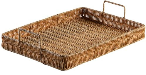 Bandeja para Servir en ratán | Bandejas de Mimbre rectangulares con manijas, Bandeja de ratán de plástico Hecha a Mano, Cesta de Almacenamiento de Mimbre de Gran Capacidad para decoración del hogar d