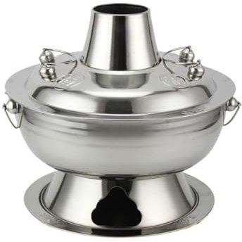 Fondue Olla Hot Pot Olla De Carbón De Acero Inoxidable, Olla For Sopa, Utensilios De Cocina, Olla De Carbón Inoxidable Fondue Queso(Blue,Silver,32cm)
