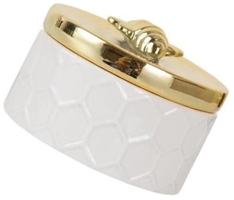 DEARMAMY Unique Bee Lid Ceramic Jewelry Storage Jewelry Holder Box with Fine Texture for Living Room Bedroom