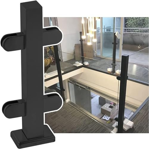 Barre de fixation de clôture en verre Poteau de Balustrade en verre, poteau de garde-corps en verre noir, pince de garde-corps en verre polyvalente, poteau robuste en acier inoxydable(Mid Post,85cm/33
