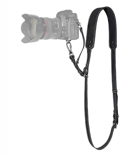 Padwa Lifestyle Harnais noir givré pour un appareil photo – Harnais professionnel en cuir pleine fleur pour appareil photo reflex numérique à dégagement rapide pour photographes