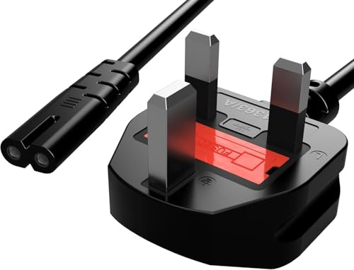 Mains Power Cable Figure 8 C7 Lead Compatible with PS3, PS4, PS5, Xbox, TV, Printer, UK 3-Pin Plug, 5 Amp, 1.5 Metre