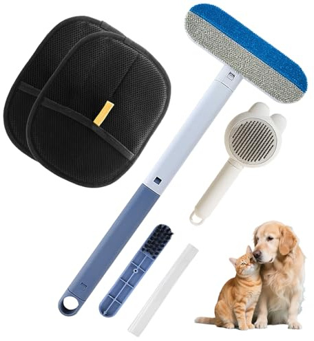4 Stück Katzenhaarentferner,Tierhaarentferner Handschuh+Haustier Bürsten+Tierhaarentferner Bürste,Wiederverwendbare Pet Hair Remover Glove and Fusselentferner Tierhaare (Schwarz)