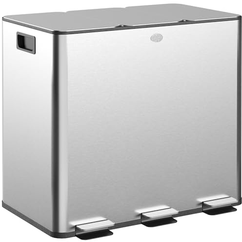 HOMCOM Mülleimer Küche Treteimer 3x15L 61,9x36,6x43,2 cm Silber