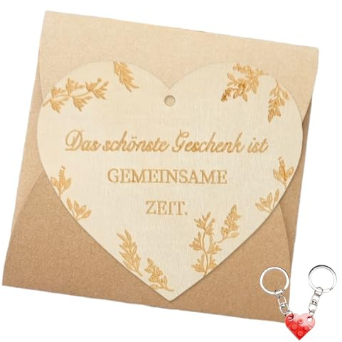 MOAZIFI Holz Herzfor gutschein karte, Das schönste Geschenk ist gemeinsame Zeit, pärchen geschenke, jahrestag geschenk für sie, Kann als Hochzeitskarte oder Geburtstag, Jahrestag Geschenk für ihn