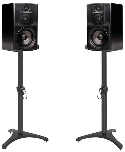 FREEAMG 2er-Pack Lautsprecherständer Höhenverstellbarer von 50,5 bis 75 cm, 5 KG Tragkraft, Bodenlautsprecherständer mit Dreieckiger Basis, für Satelliten und Regallautsprecher, Schwarz