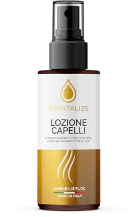Biovitalize Lozione Capelli Rinforzante al Rosmarino Biotina e Caffeina - Trattamento Anticaduta Idratante con Acido Ialuronico - Mentolo Purificante Antiforfora - 100ml Made in Italy