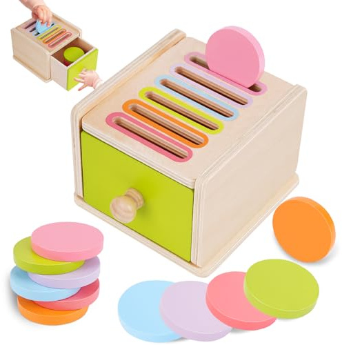 FCSONU Toddlers Montessori Coin Box Toys for 1 2 3 Year Old Boys Girls Kid | Baby Toys|Cause and Effect Toys|Learning Colour Sorting Stacking Sensory Toys, Easter Christmas Birthday Gifts Present 12-18M