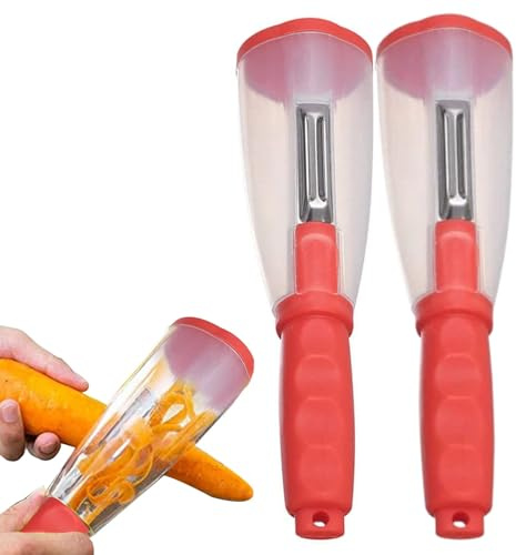 2PCS Pelapatate Con Contenitore, 20*5,5cm Multifunzionale Pelapatate Professionale, Pelas Patate E Verdure, Acciaio Inossidabile 304, Manico Antiscivolo ABS, Per Pelare Sminuzzare Frutta Verdura