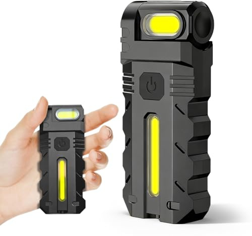 DC10 Mini torcia a LED, a batteria, multifunzione, con clip e base magnetica, 5 modalità di illuminazione ruotabili di 180°, IPX4, impermeabile, LED di tipo C, per campeggio, escursioni, emergenza