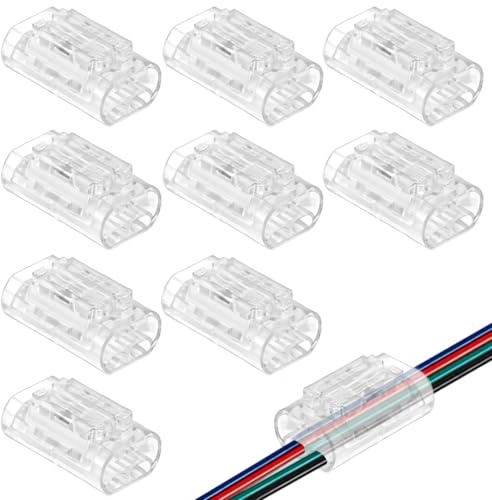 4-polig LED Kabelverbinder,10 Stück LED lötfrei Streifenverbinder, Kabel Steckverbinder für 0.35–0.5 mm²(20-22 AWG), Verbindungskabel Verbinder (4PIN)