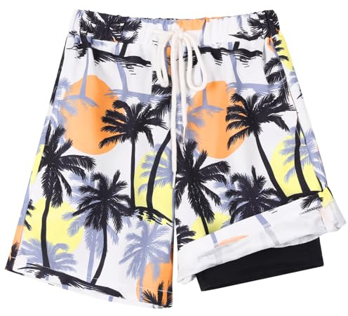 Hotfiary Boys Swim Shorts with Anti Chafe Liner,Black,10-12 Years