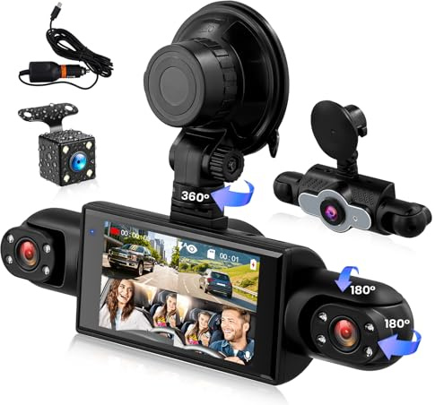 GOHHDL 360° Dashcam Voiture Avant Arrière 4 Canaux Camera Embarquée Contrôle, Vision Nocturne, Vidéo en Boucle, Moniteur de Stationnement 24H, Aide au StationnementIncluse