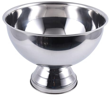 Guangcailun Cuenco de metal de acero inoxidable para champán, vino, cerveza, cubo hielo, ponche, fiesta, genial, Plata, 23 x 19 cm