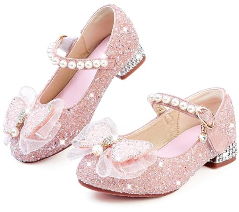 GOGOUP Princess Shoes Girls Mary Jane Low Heels Toddler Glitter Party Wedding Shoes Birthday Cosplay Prom Dress Up Dance Shoes