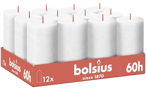Bolsius - Vela rústica - Blanco - 12 unidades - 13 cm - Velas decorativas - Contiene cera vegetal natural - Sin aceite de palma
