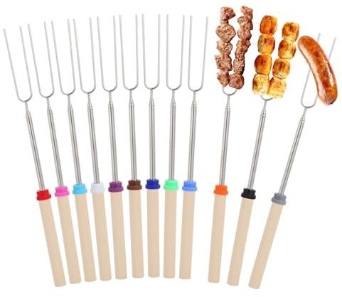 12 stycken teleskop grillspett rostfritt stål 30–81 cm teleskop marshmallow, spett, 12 färger, pinnbröd, spett, grillspett, lägereldspett, långa kebabspett rostpinnar för camping, grill