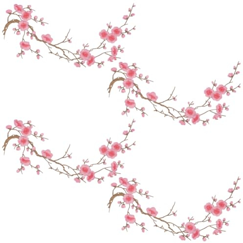 CABODYALS 4 pz. Toppa Ricamata da Cucire con Fiori di Prugna Rosa Motivo: Fiori di Ciliegio Applique Floreali Toppe Ricamate per Cucire Realizzare Indumenti Costumi Vestiti Matrimoni Artigiana